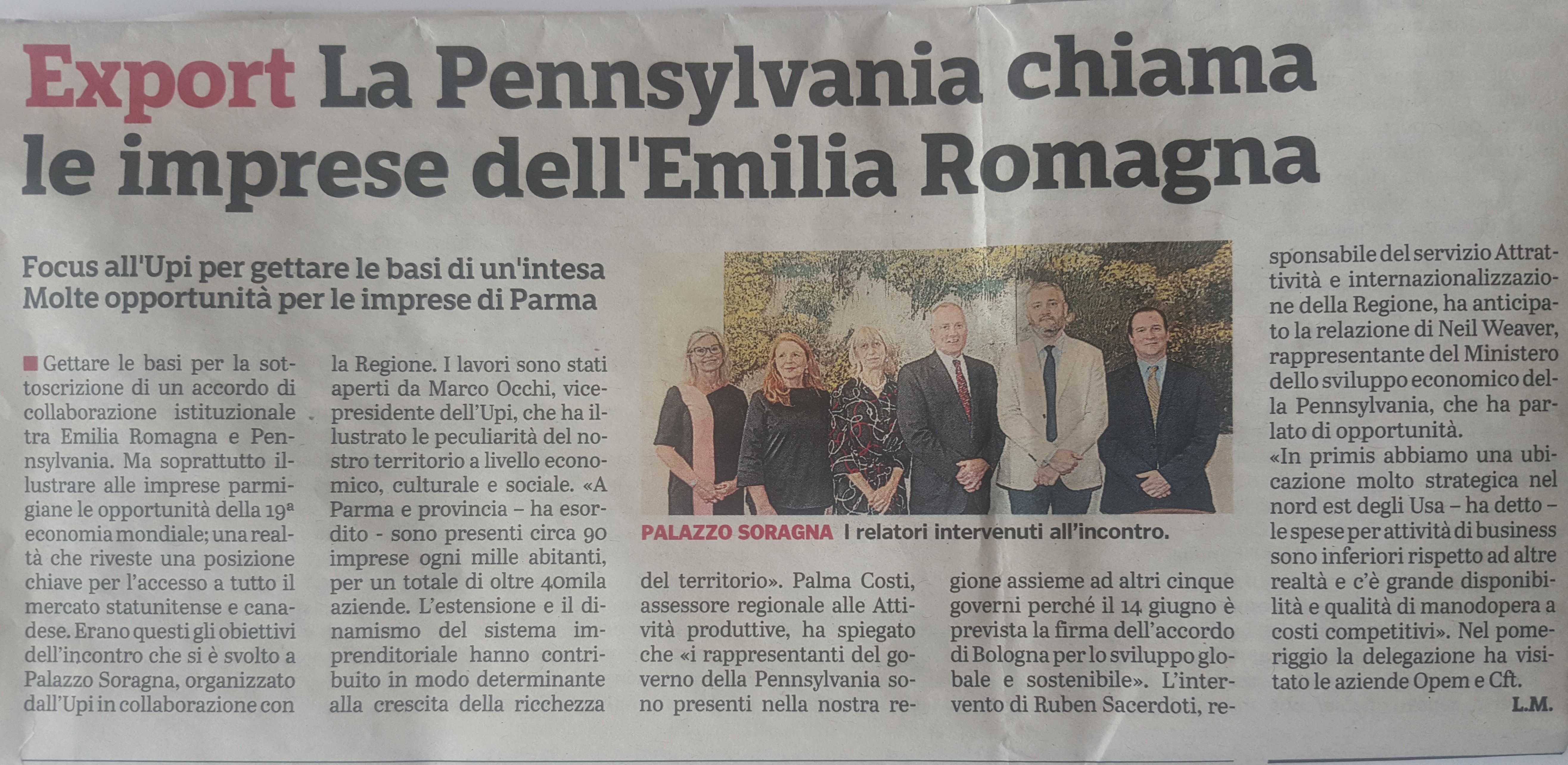 prodotto sfizioSalentino: La Pennsylvania chiama le imprese dell'Emilia Romagna